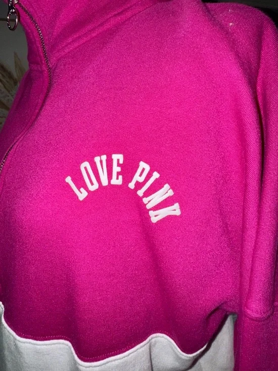 PINK Victoria's Secret Two-Tone Half-Zip Pullover - Fuchsia & White - Picture 3 of 10